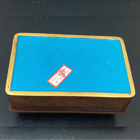 Vintage Chinese Cloisonne Brown Enamel Floral Hinged Trinket Box - Picture 4 of 16